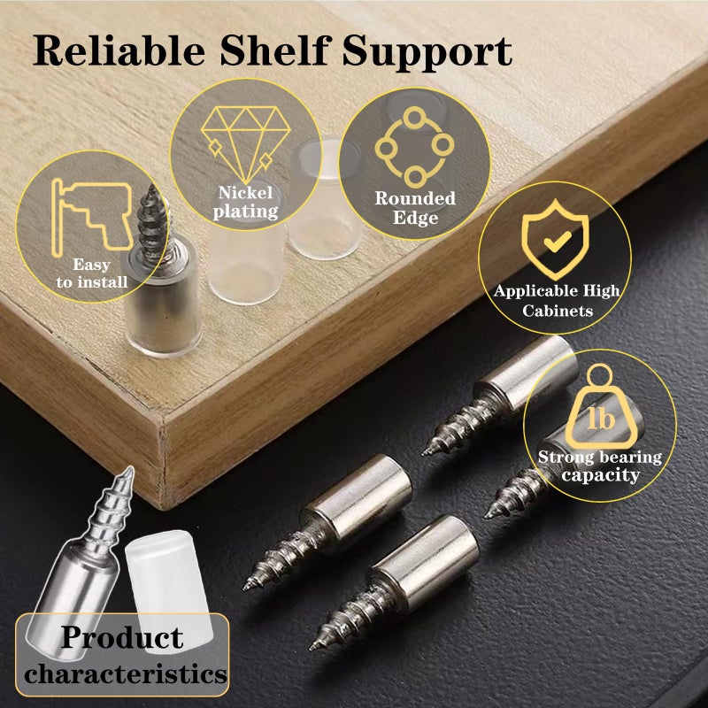 YudeWater 60PCS Shelf Pins with Non-Slip Sleeve, Self-Tapping Screws Cabinet Laminate Support, Nails, for Furniture & Bookcase Shelf Cabinet Closet (Translucent Color) - Image 3